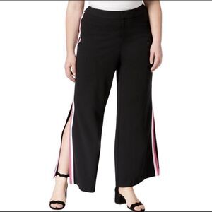 INC Black Wide Leg Pink White Racing Stripe Pants